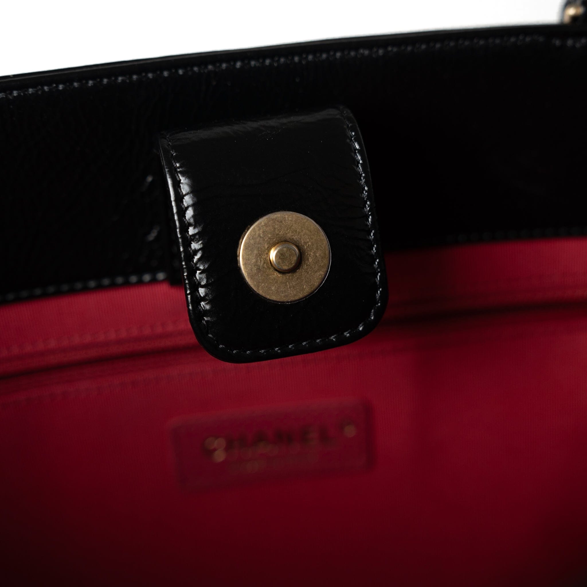 CHANEL Tote 20A Large Black Leather Shopping Tote Antique Gold Hardware - Redeluxe