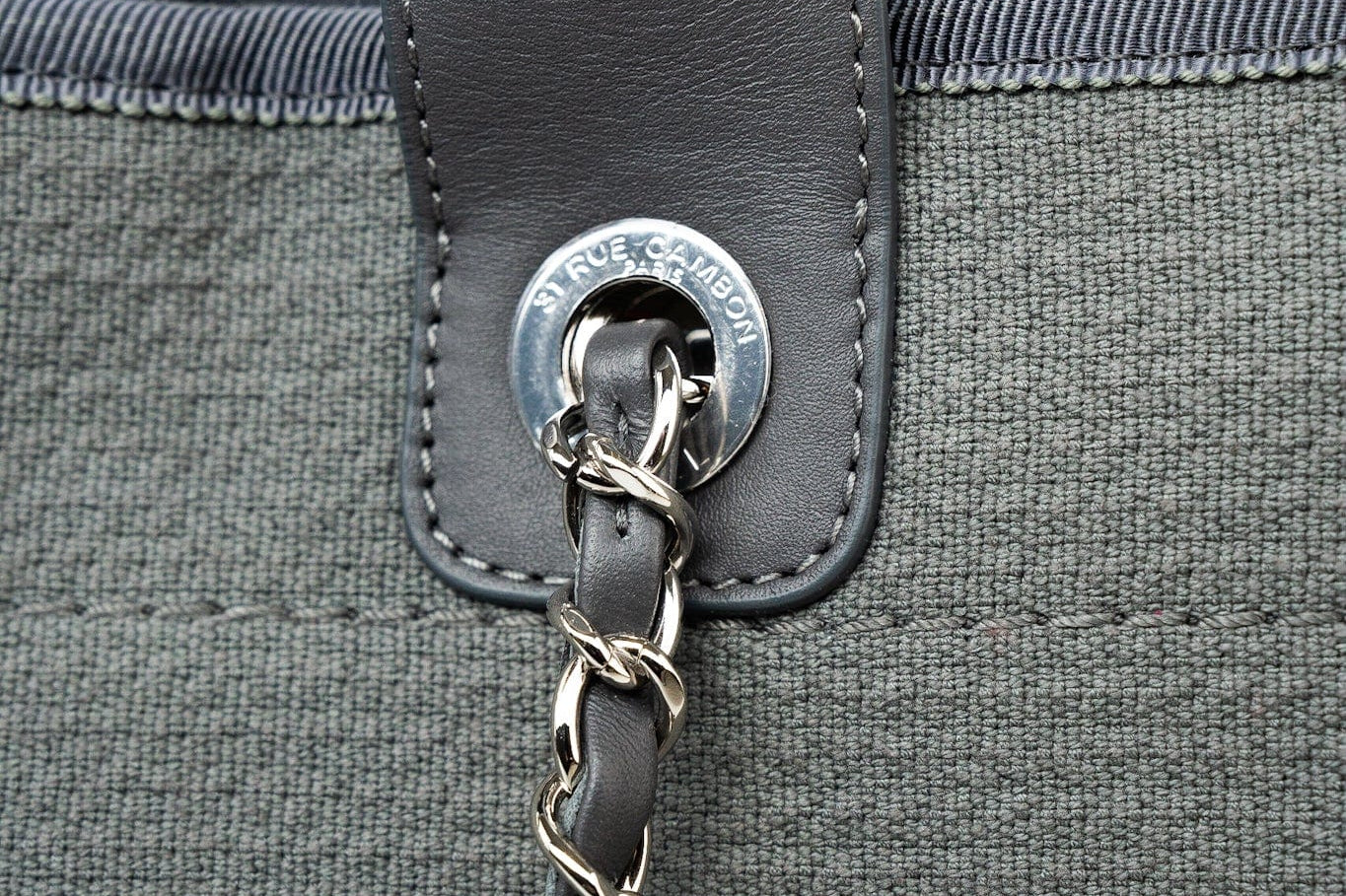 CHANEL Tote 22A Grey Deauville Shopping Tote Small Silver Hardware - Redeluxe