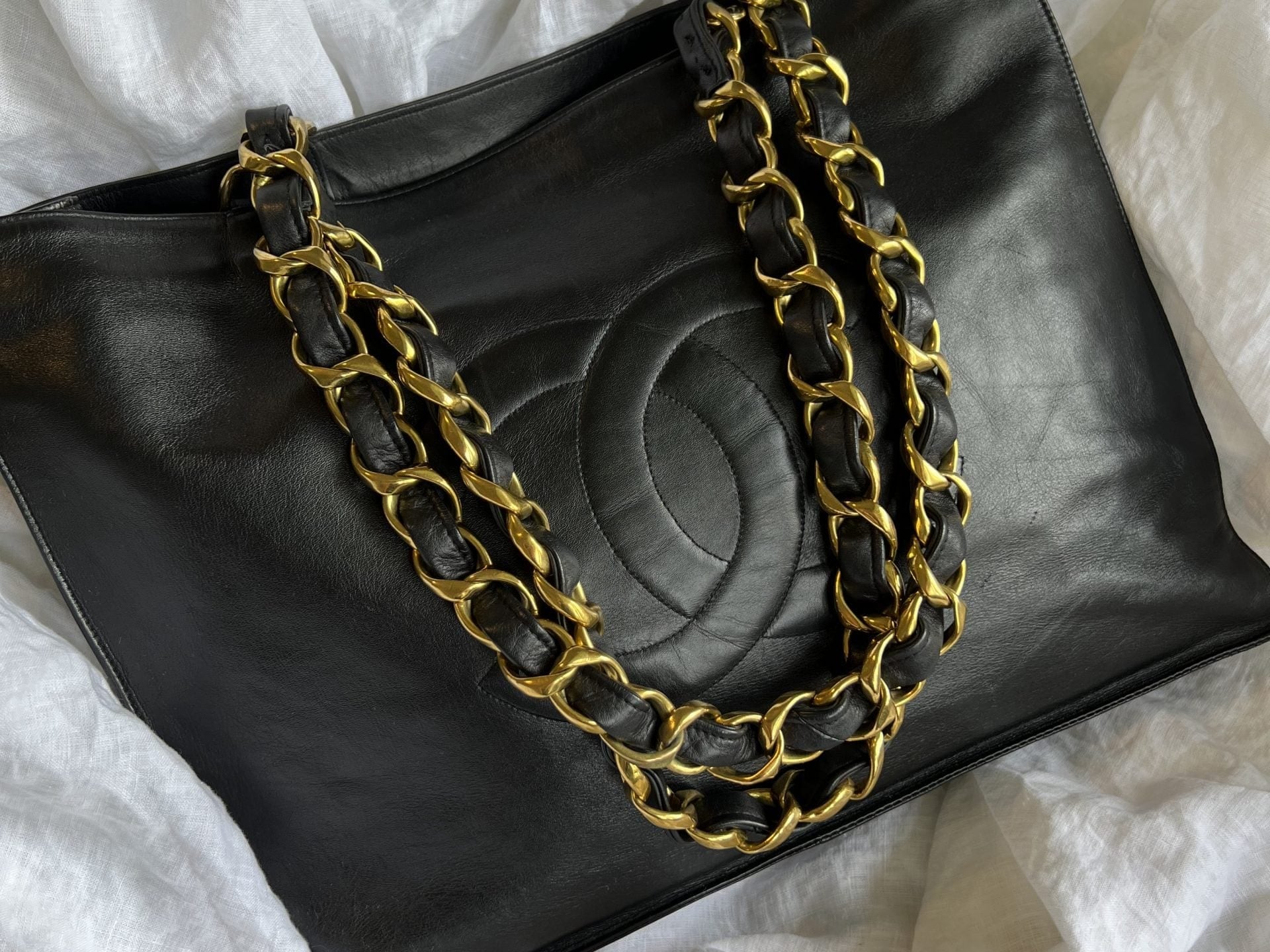 CHANEL Tote Chanel Black Vintage Lambskin Shopping Bag Tote 24K GHW - Redeluxe