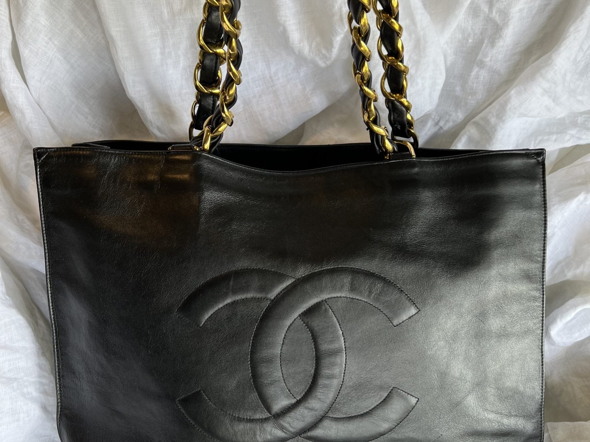 CHANEL Tote Chanel Black Vintage Lambskin Shopping Bag Tote 24K GHW - Redeluxe