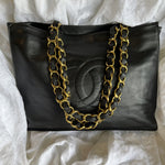 CHANEL Tote Chanel Black Vintage Lambskin Shopping Bag Tote 24K GHW - Redeluxe