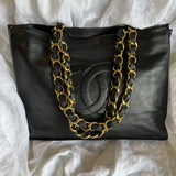 CHANEL Tote Chanel Black Vintage Lambskin Shopping Bag Tote 24K GHW - Redeluxe