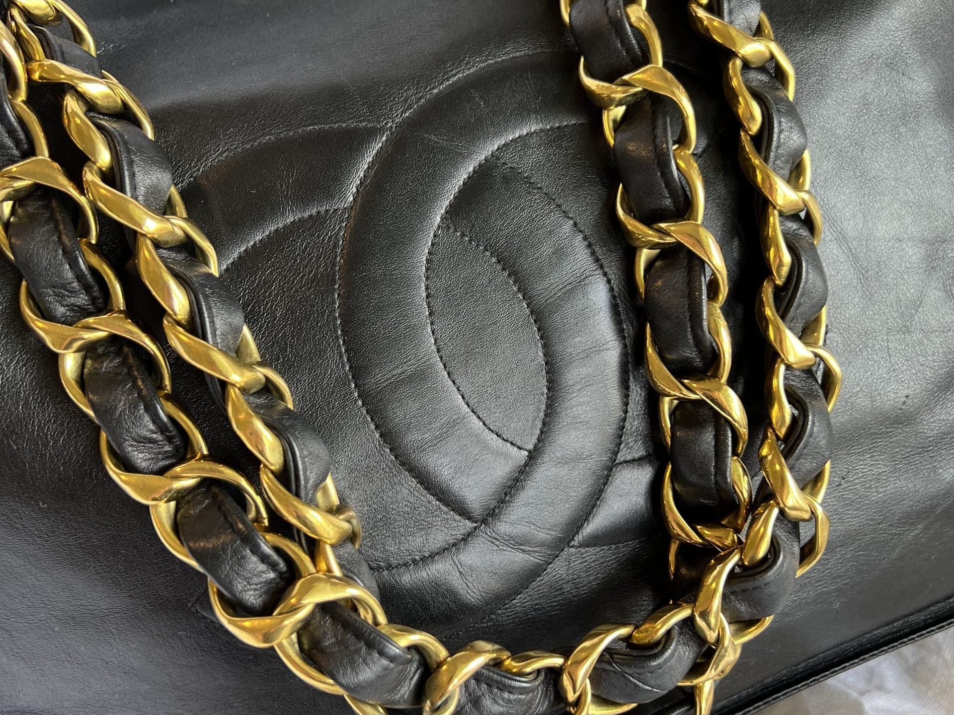 CHANEL Tote Chanel Black Vintage Lambskin Shopping Bag Tote 24K GHW - Redeluxe