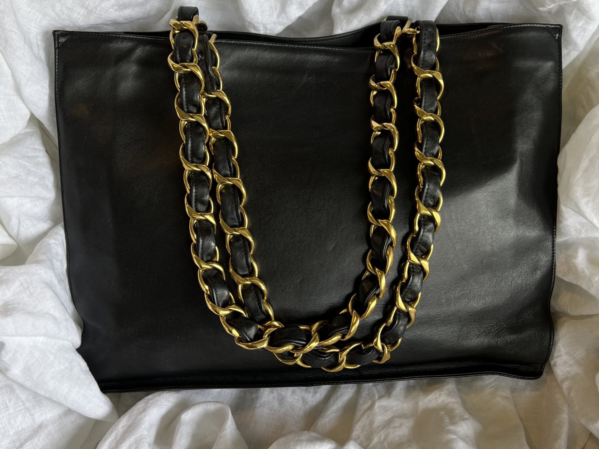 CHANEL Tote Chanel Black Vintage Lambskin Shopping Bag Tote 24K GHW - Redeluxe