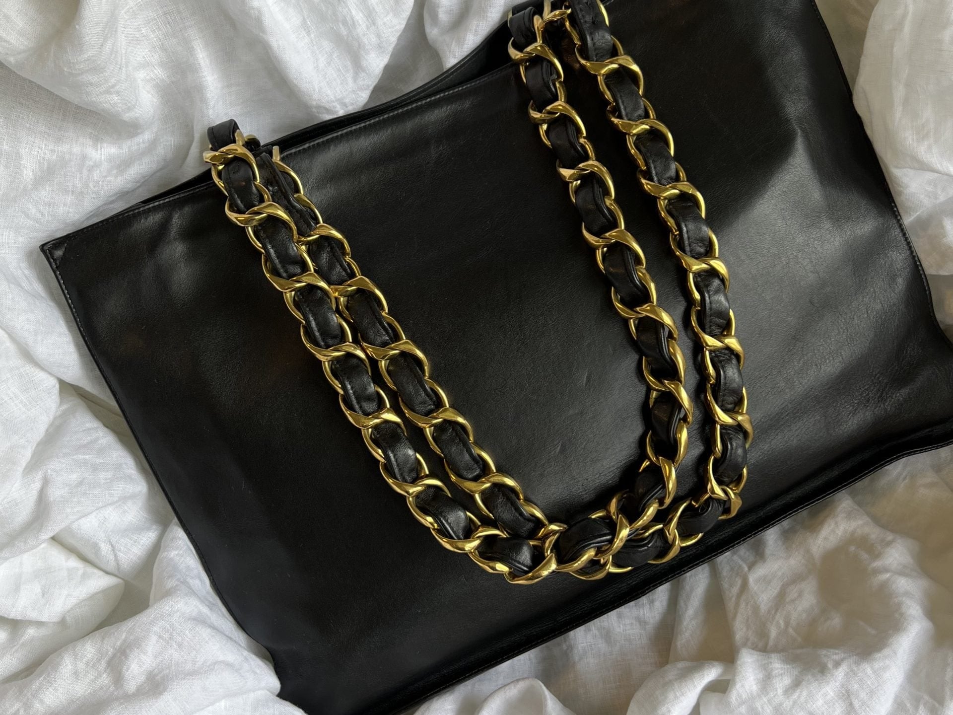 CHANEL Tote Chanel Black Vintage Lambskin Shopping Bag Tote 24K GHW - Redeluxe