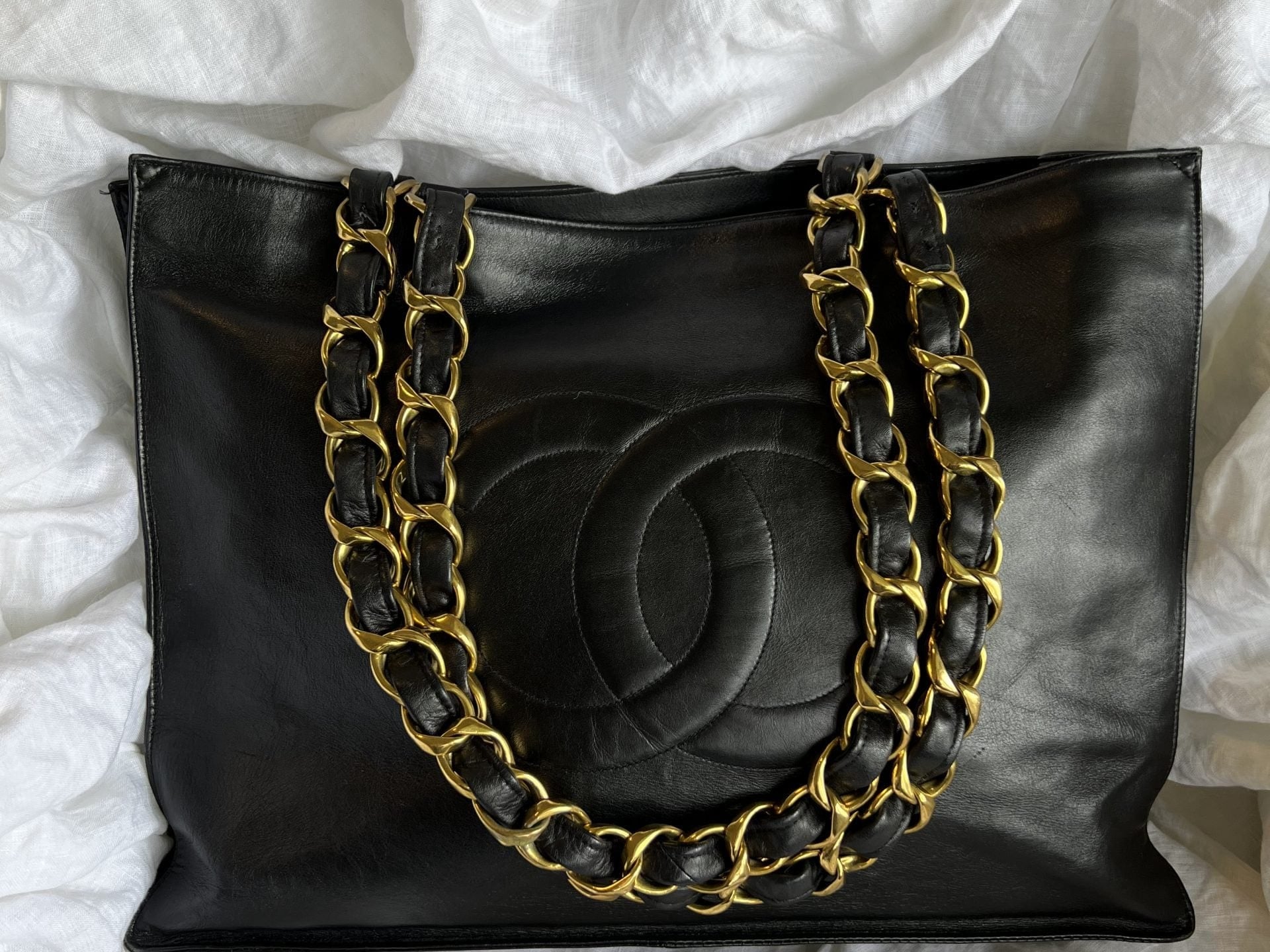 CHANEL Tote Chanel Black Vintage Lambskin Shopping Bag Tote 24K GHW - Redeluxe