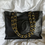 CHANEL Tote Chanel Black Vintage Lambskin Shopping Bag Tote 24K GHW - Redeluxe