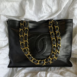 CHANEL Tote Chanel Black Vintage Lambskin Shopping Bag Tote 24K GHW - Redeluxe