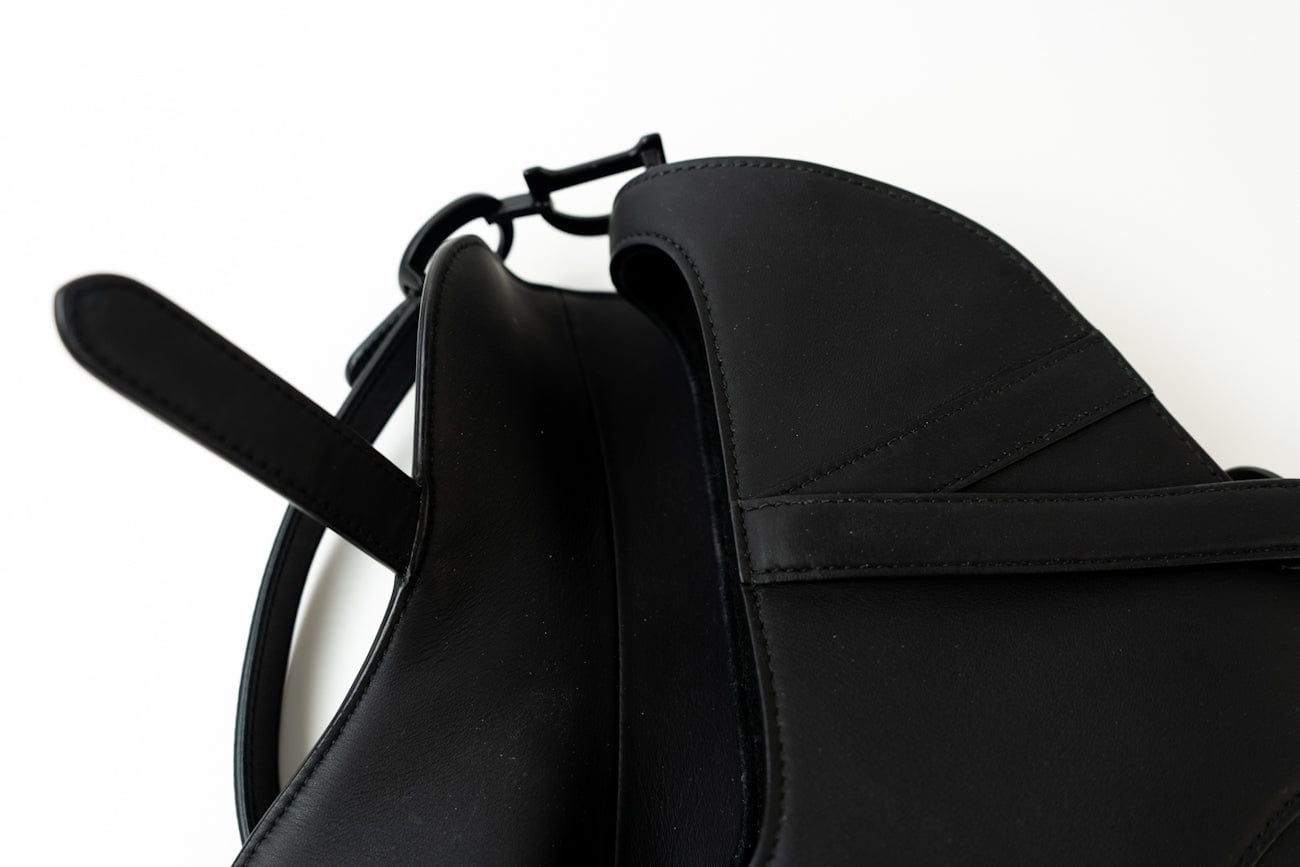 Christian Dior Handbag Black Dior Mini Ultramatte Black Saddle Bag Grained Calfskin Leather - Redeluxe