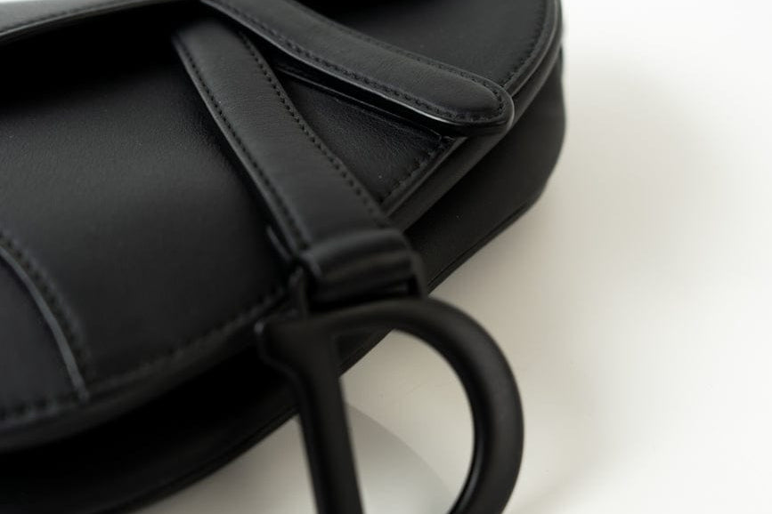 Christian Dior Handbag Black Dior Mini Ultramatte Black Saddle Bag Grained Calfskin Leather - Redeluxe