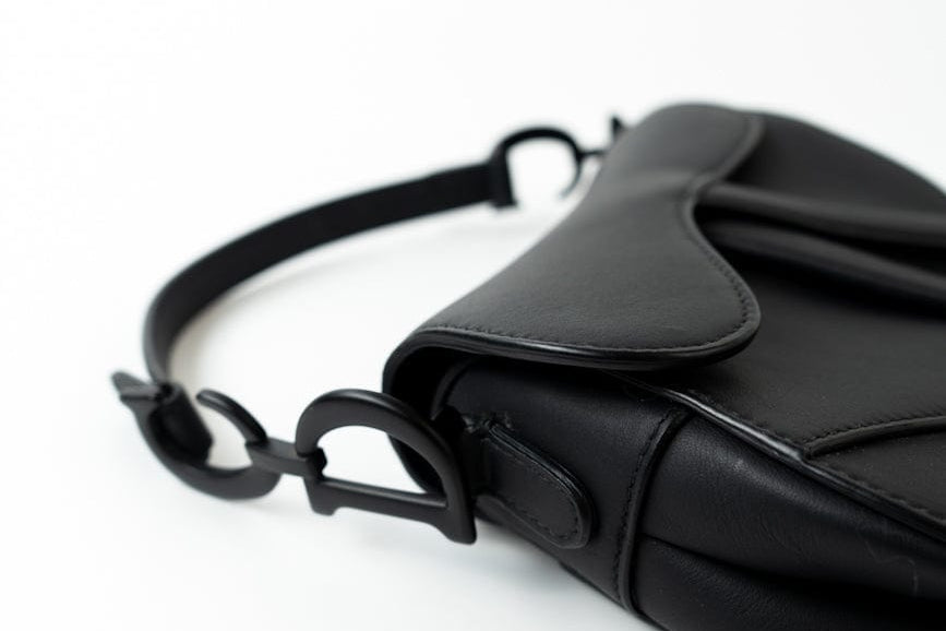 Christian Dior Handbag Black Dior Mini Ultramatte Black Saddle Bag Grained Calfskin Leather - Redeluxe