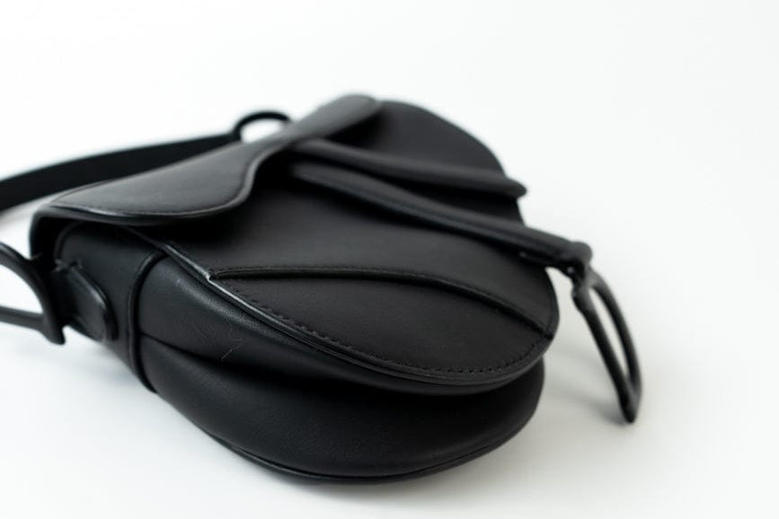 Christian Dior Handbag Black Dior Mini Ultramatte Black Saddle Bag Grained Calfskin Leather - Redeluxe