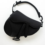Christian Dior Handbag Black Dior Mini Ultramatte Black Saddle Bag Grained Calfskin Leather - Redeluxe