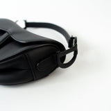 Christian Dior Handbag Black Dior Mini Ultramatte Black Saddle Bag Grained Calfskin Leather - Redeluxe