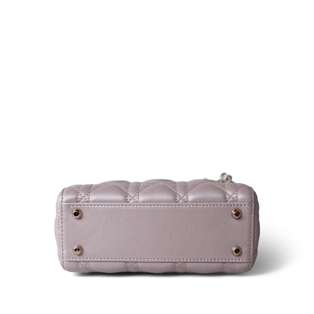 Christian Dior Handbag Lilac Mini Lady Dior Lotus Cannage Pale Lilac Pink Pearlescent Lambskin - Redeluxe
