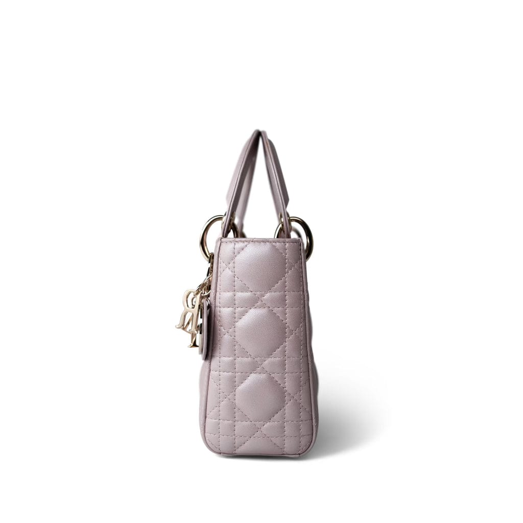 Christian Dior Handbag Lilac Mini Lady Dior Lotus Cannage Pale Lilac Pink Pearlescent Lambskin - Redeluxe