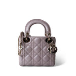 Christian Dior Handbag Lilac Mini Lady Dior Lotus Cannage Pale Lilac Pink Pearlescent Lambskin - Redeluxe