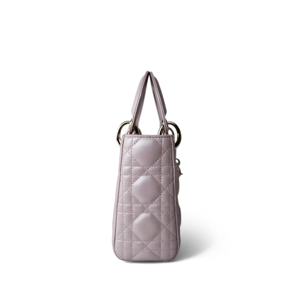 Christian Dior Handbag Lilac Mini Lady Dior Lotus Cannage Pale Lilac Pink Pearlescent Lambskin - Redeluxe
