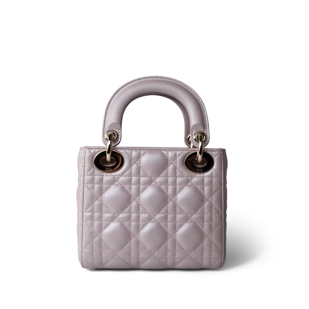 Christian Dior Handbag Lilac Mini Lady Dior Lotus Cannage Pale Lilac Pink Pearlescent Lambskin - Redeluxe