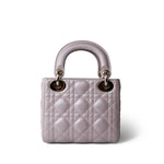 Christian Dior Handbag Lilac Mini Lady Dior Lotus Cannage Pale Lilac Pink Pearlescent Lambskin - Redeluxe