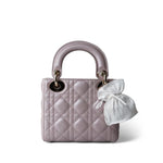 Christian Dior Handbag Lilac Mini Lady Dior Lotus Cannage Pale Lilac Pink Pearlescent Lambskin - Redeluxe