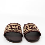Christian Dior Sandals Brown CHRISTIAN DIOR Canvas Embroidered Dway Mules Slide Sandals 36 Deep Amaran - Redeluxe