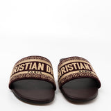 Christian Dior Sandals Brown CHRISTIAN DIOR Canvas Embroidered Dway Mules Slide Sandals 36 Deep Amaran - Redeluxe