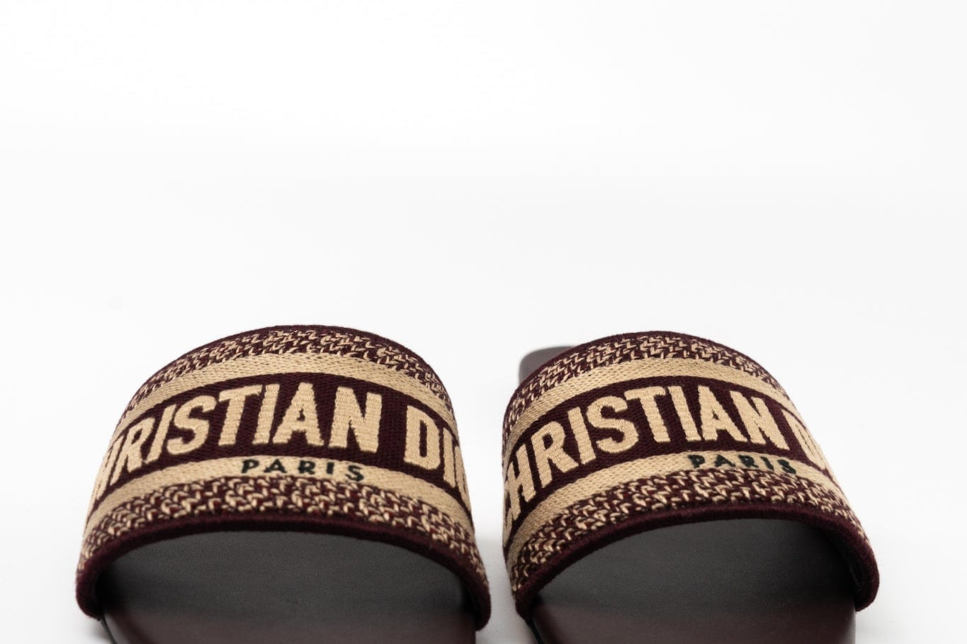 Christian Dior Sandals Brown CHRISTIAN DIOR Canvas Embroidered Dway Mules Slide Sandals 36 Deep Amaran - Redeluxe