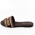 Christian Dior Sandals Brown CHRISTIAN DIOR Canvas Embroidered Dway Mules Slide Sandals 36 Deep Amaran - Redeluxe