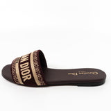 Christian Dior Sandals Brown CHRISTIAN DIOR Canvas Embroidered Dway Mules Slide Sandals 36 Deep Amaran - Redeluxe