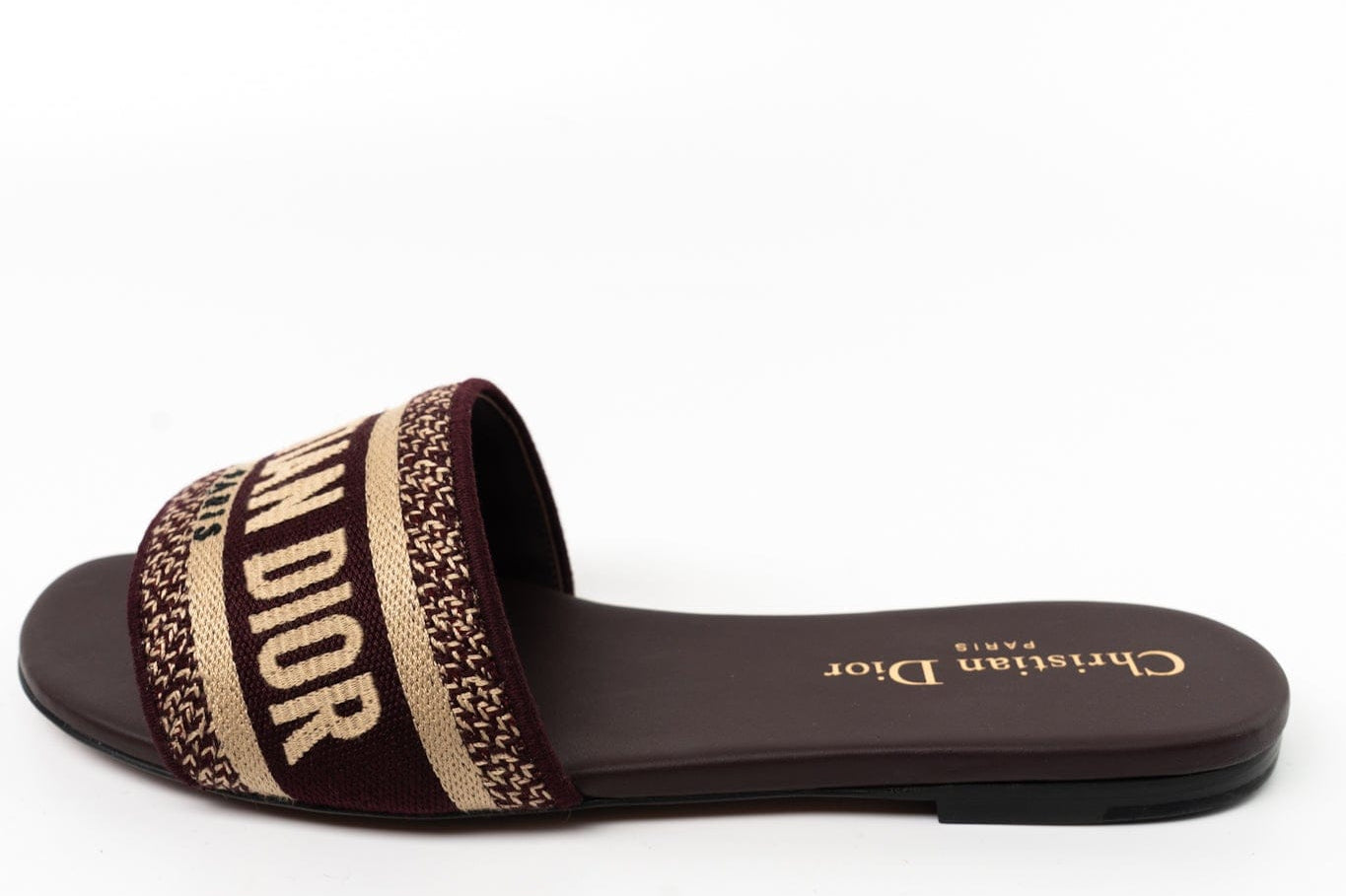 Christian Dior Sandals Brown CHRISTIAN DIOR Canvas Embroidered Dway Mules Slide Sandals 36 Deep Amaran - Redeluxe