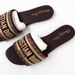 Christian Dior Sandals Brown CHRISTIAN DIOR Canvas Embroidered Dway Mules Slide Sandals 36 Deep Amaran - Redeluxe