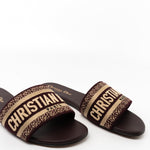 Christian Dior Sandals Brown CHRISTIAN DIOR Canvas Embroidered Dway Mules Slide Sandals 36 Deep Amaran - Redeluxe