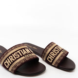 Christian Dior Sandals Brown CHRISTIAN DIOR Canvas Embroidered Dway Mules Slide Sandals 36 Deep Amaran - Redeluxe