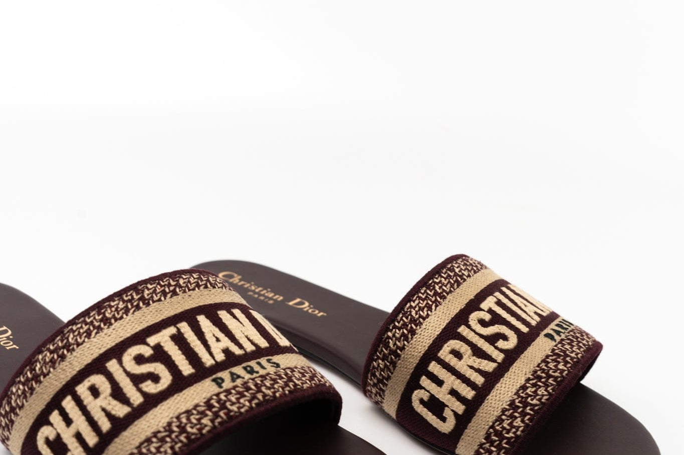 Christian Dior Sandals Brown CHRISTIAN DIOR Canvas Embroidered Dway Mules Slide Sandals 36 Deep Amaran - Redeluxe