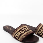 Christian Dior Sandals Brown CHRISTIAN DIOR Canvas Embroidered Dway Mules Slide Sandals 36 Deep Amaran - Redeluxe
