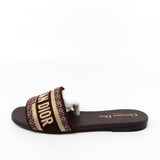 Christian Dior Sandals Brown CHRISTIAN DIOR Canvas Embroidered Dway Mules Slide Sandals 36 Deep Amaran - Redeluxe