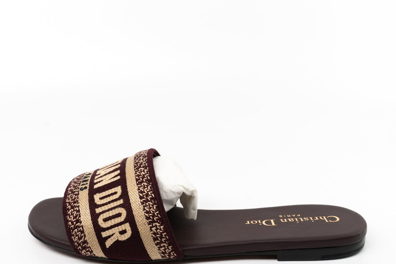 Christian Dior Sandals Brown CHRISTIAN DIOR Canvas Embroidered Dway Mules Slide Sandals 36 Deep Amaran - Redeluxe