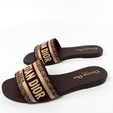 Christian Dior Sandals Brown CHRISTIAN DIOR Canvas Embroidered Dway Mules Slide Sandals 36 Deep Amaran - Redeluxe
