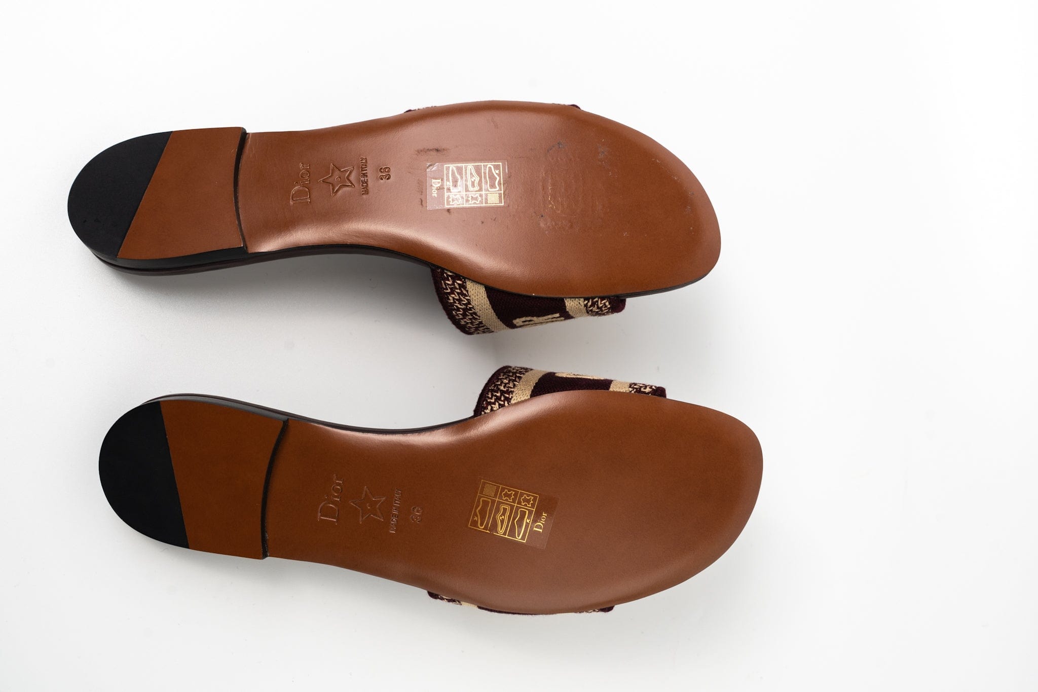 Christian Dior Sandals Brown CHRISTIAN DIOR Canvas Embroidered Dway Mules Slide Sandals 36 Deep Amaran - Redeluxe