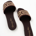 Christian Dior Sandals Brown CHRISTIAN DIOR Canvas Embroidered Dway Mules Slide Sandals 36 Deep Amaran - Redeluxe