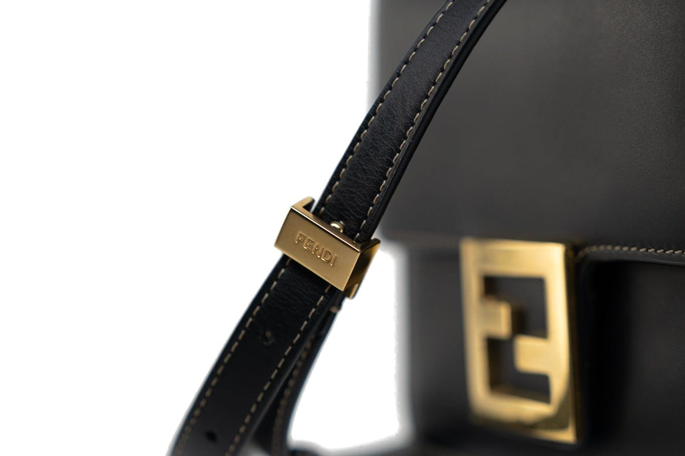 Fendi Handbag Fendi Fab Black Shoulder Bag Gold Hardware - Redeluxe