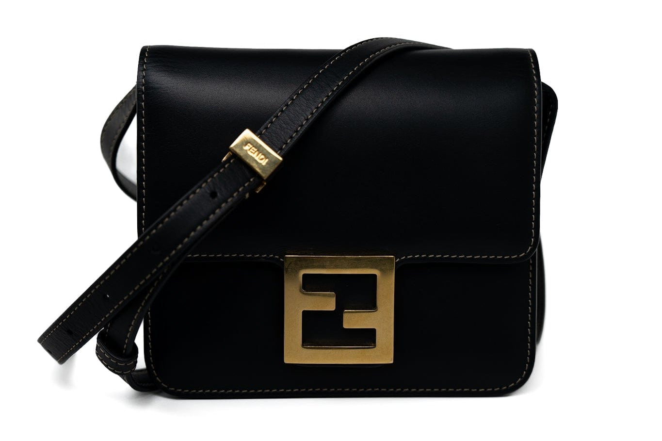 Fendi Handbag Fendi Fab Black Shoulder Bag Gold Hardware - Redeluxe