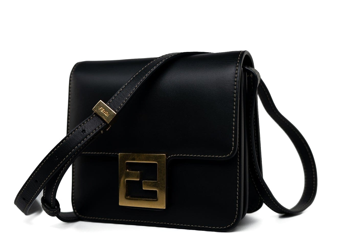 Fendi Handbag Fendi Fab Black Shoulder Bag Gold Hardware - Redeluxe