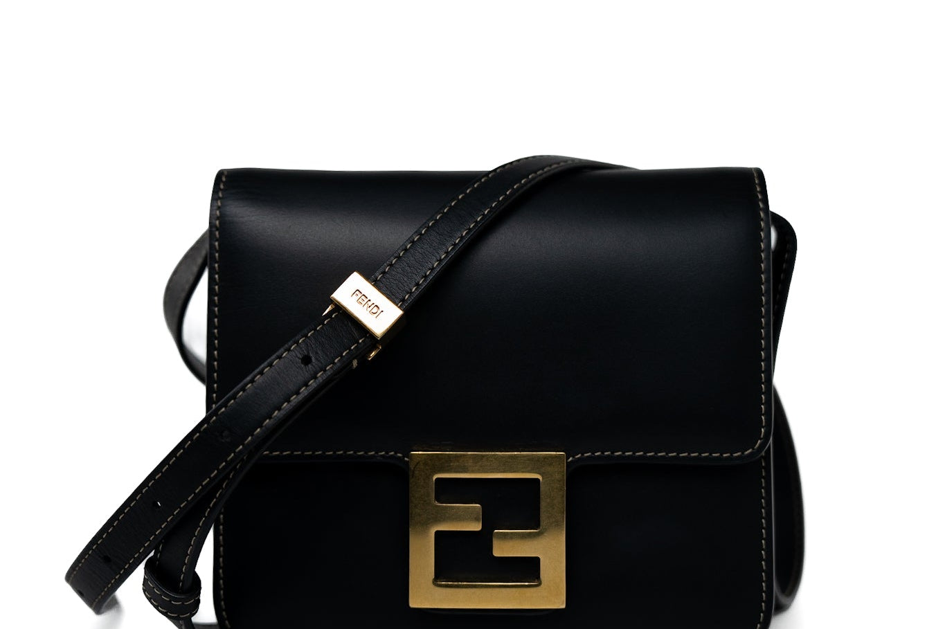 Fendi Handbag Fendi Fab Black Shoulder Bag Gold Hardware - Redeluxe