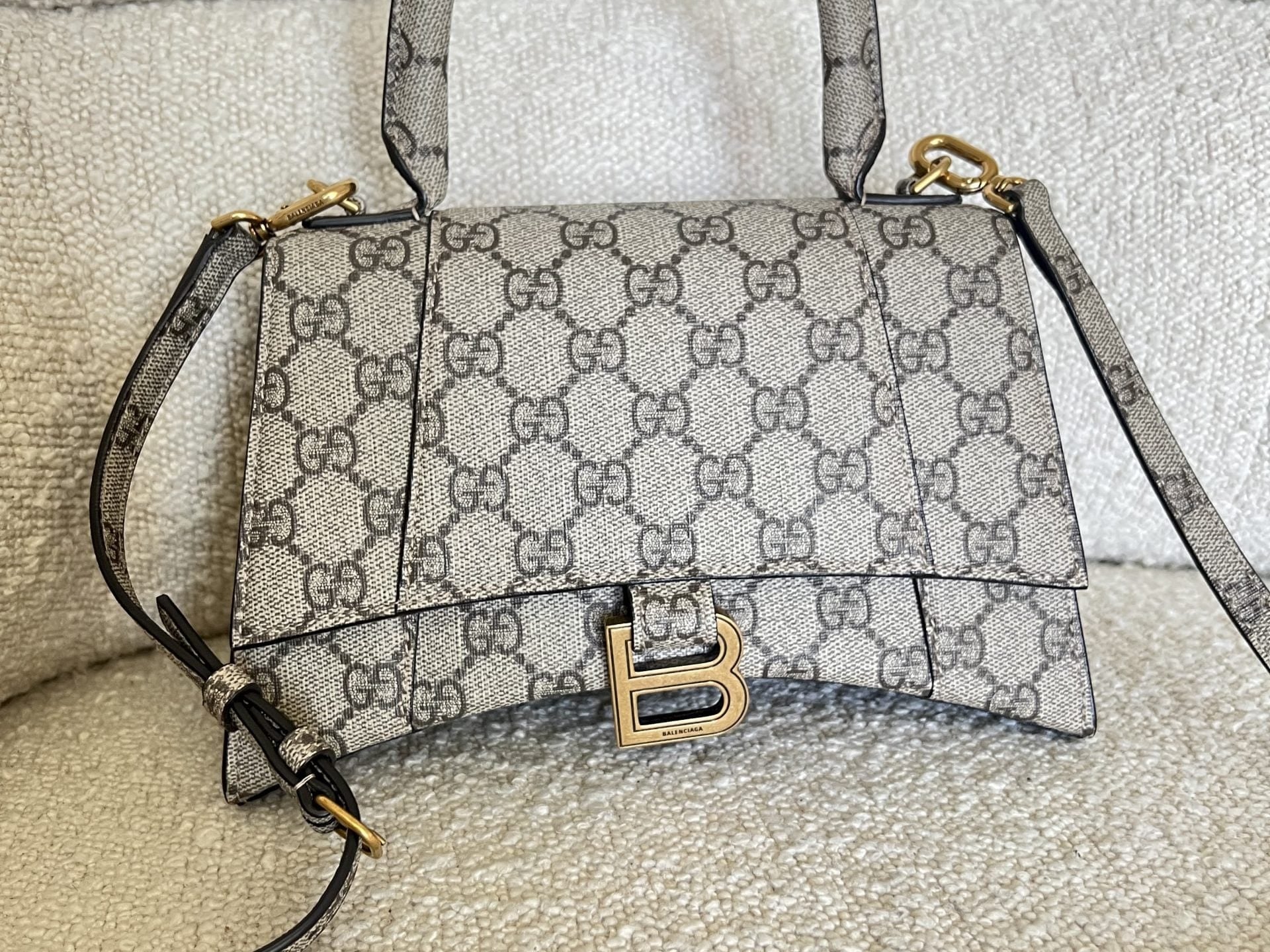Gucci Handbag Gucci x Balenciaga The Hacker Project Small Hourglass Top Handle Bag Beige /Ebony - Redeluxe