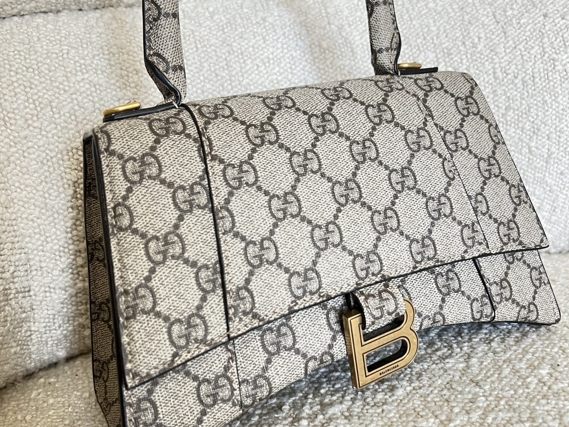 Gucci Handbag Gucci x Balenciaga The Hacker Project Small Hourglass Top Handle Bag Beige /Ebony - Redeluxe