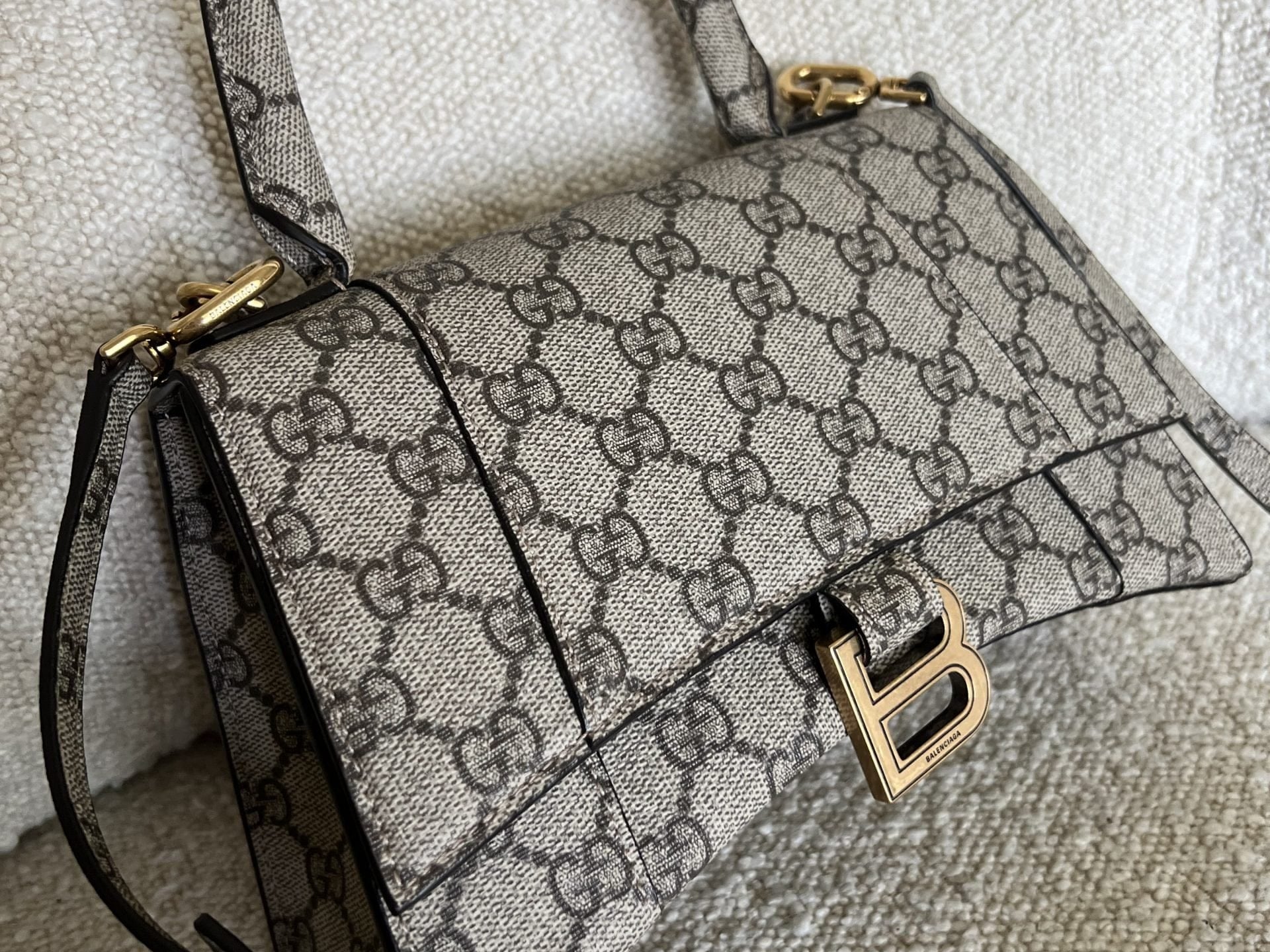 Gucci Handbag Gucci x Balenciaga The Hacker Project Small Hourglass Top Handle Bag Beige /Ebony - Redeluxe