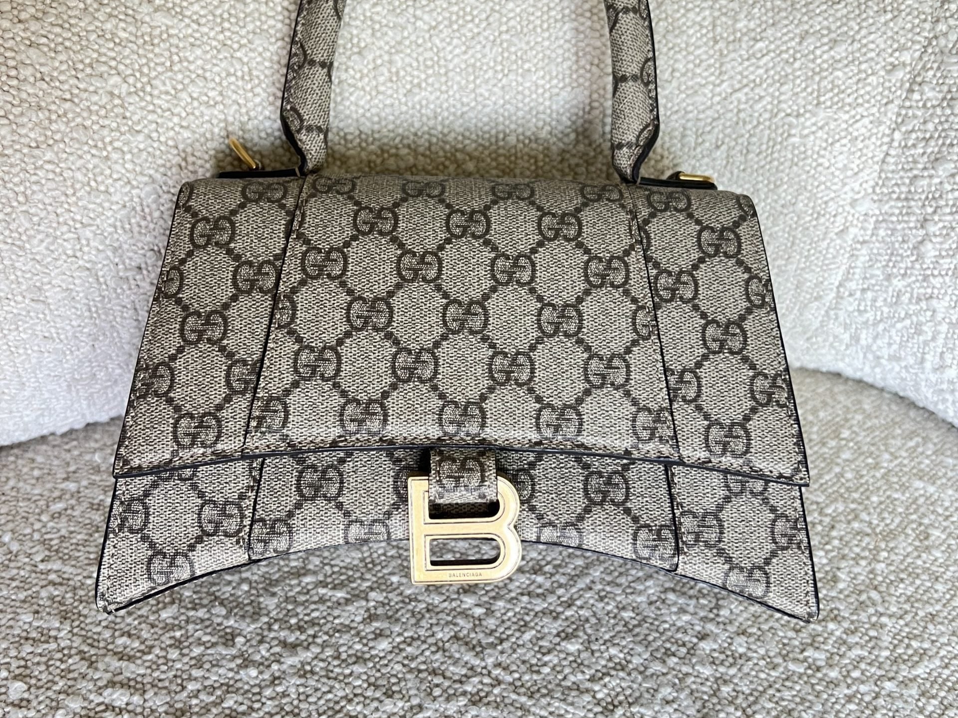 Gucci Handbag Gucci x Balenciaga The Hacker Project Small Hourglass Top Handle Bag Beige /Ebony - Redeluxe