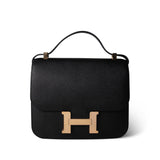 Hermes Black Constance 24 Black Epsom Rose Gold Plated C Stamp - Redeluxe